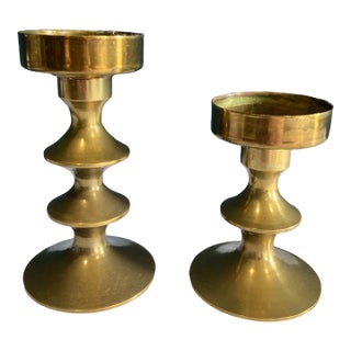 Vintage Brass Modernist Candle Holders – Mid-Century Pair For Sale