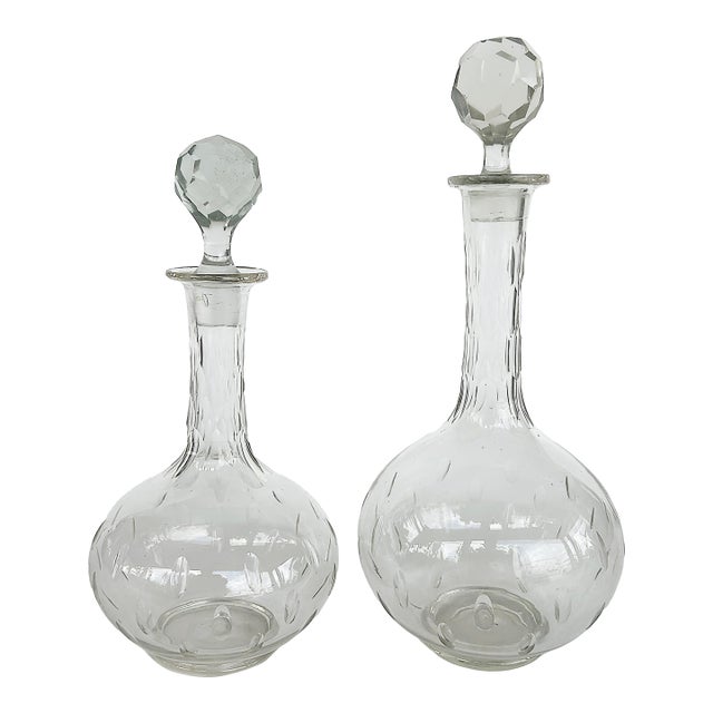 Vintage French Cut Crystal Decanters, Val Saint Lambert Attributed, Set of Two For Sale