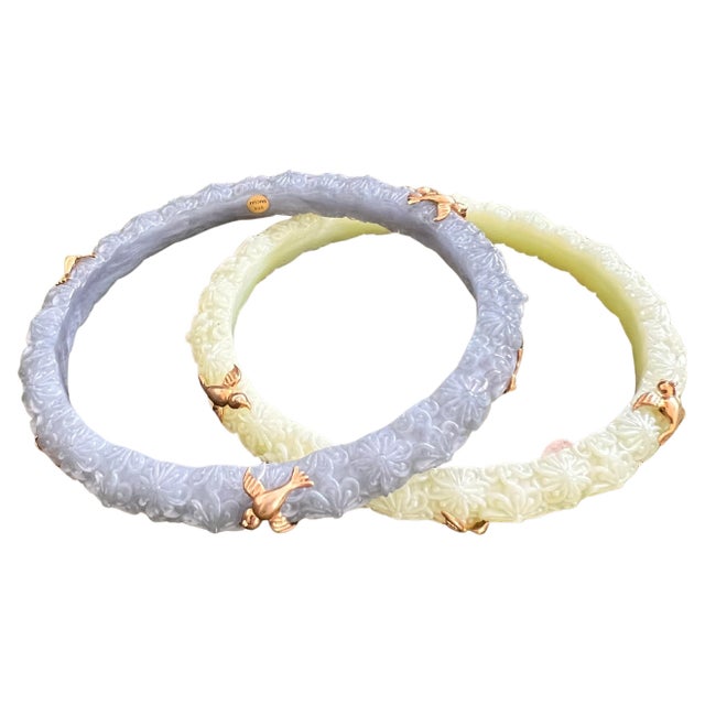 Miriam Salat Flower Pattern Art Nou Bird Bangles In Resin & 18 K Gold, Silver For Sale - Image 15 of 18