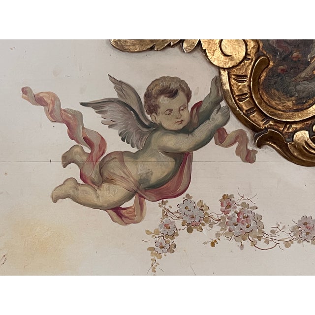 20th French Antique White and Giltwood Queen Bed With Original Painting For Sale - Image 11 of 12