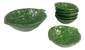 Vintage Green Artichoke Leaf Salad Bowls, 1970s, Set of 7