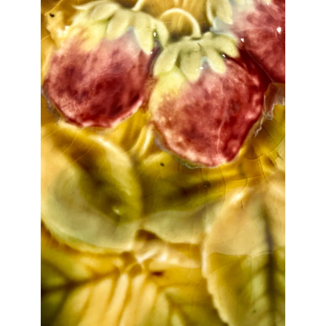 Brown Antique Set of 3 French Sarreguemines Majolica Fruit Dessert Plates For Sale - Image 8 of 10