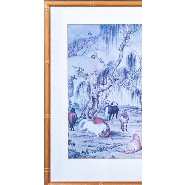Chinoiserie Late 20th Century Framed Giuseppe Castiglione Eight Horses Chinoiserie Print in Faux Bamboo Frame For Sale - Image 3 of 16