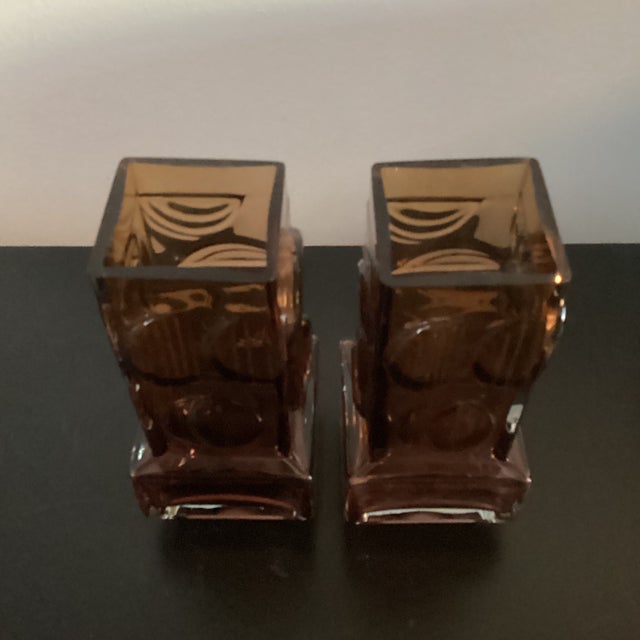 Glass Vintage MCM Amber Art Glass Vase For Sale - Image 7 of 7