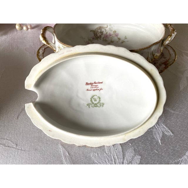 Late 19th C. Theodore Haviland Gold, Pink, Roses Lidded Sauce Boat W Attached Liner For Sale - Image 17 of 17