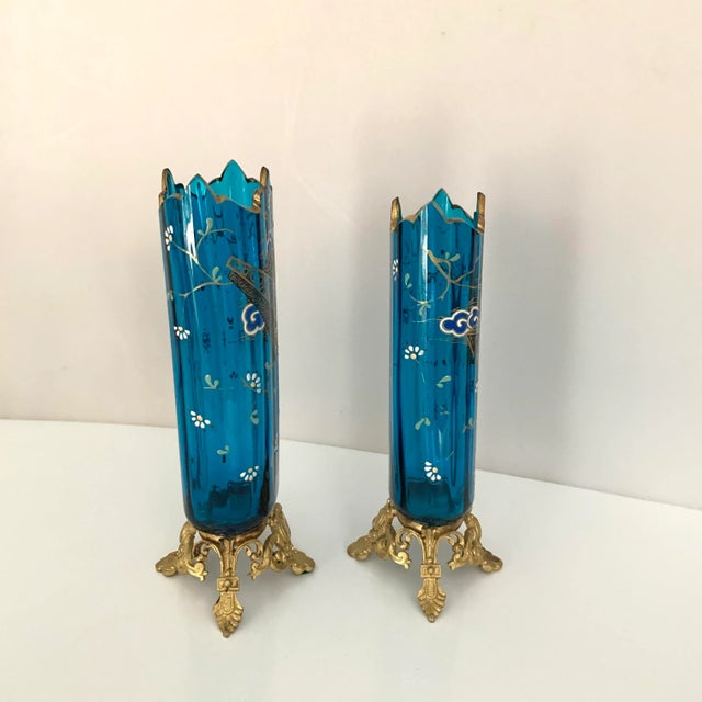 19th Century Enameled Glass Vases- a Pair For Sale - Image 4 of 12