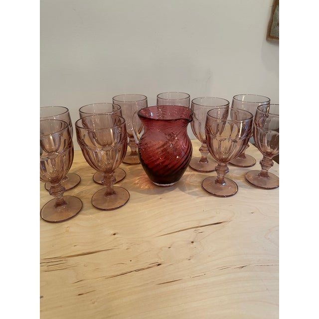Mid-Century Modern Vintage Gibraltar "Plum Rose" Libby Duratuff Set of 10 Glasses and Pitcher For Sale - Image 3 of 4