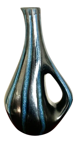 1960s Mid Century Modern European Studio Blue Striped Vase