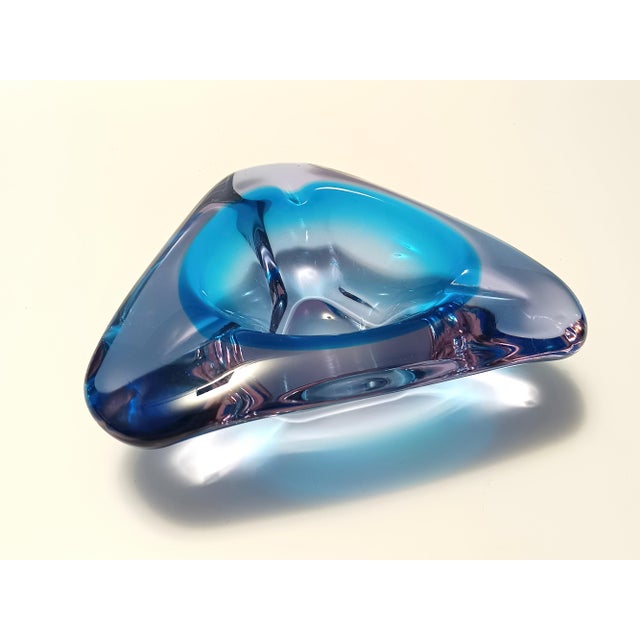 Large Triangular Blue Murano Glass Trinket Bowl, Italy, 1970s For Sale - Image 9 of 9