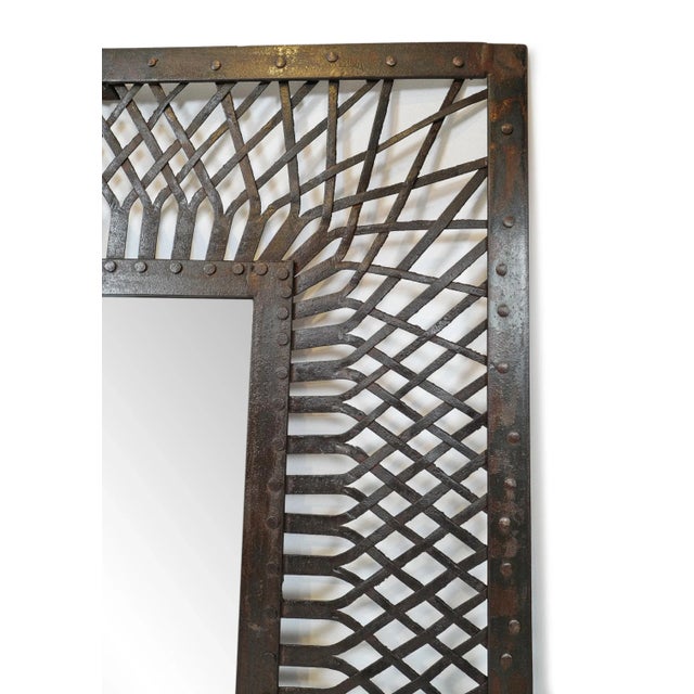Vintage Industrial Iron Weave Work Wall Mirror For Sale - Image 4 of 4