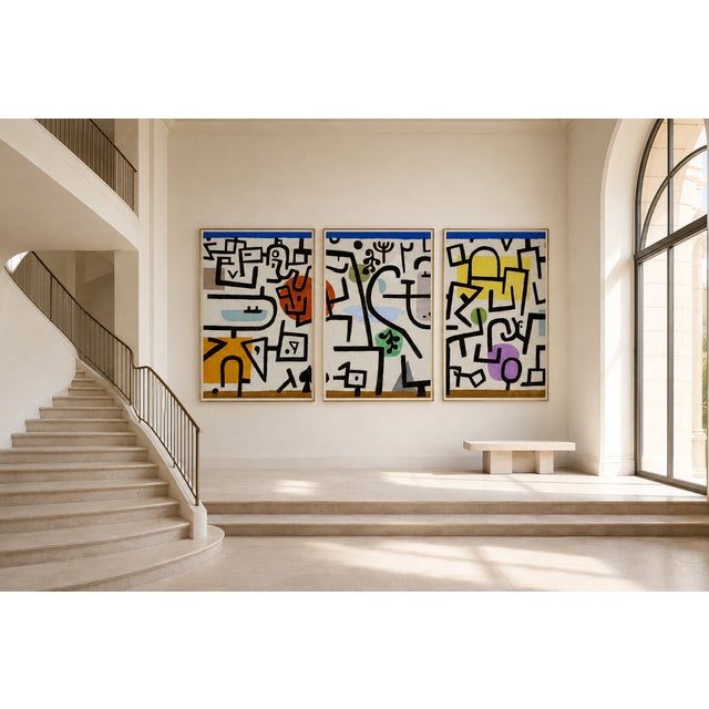 Contemporary 1938 Rich Port Modernist Multicolor Fine Art Triptych by Paul Klee — 24" X 36" Per Panel For Sale - Image 3 of 7