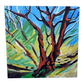 Large 48" × 48" Original Expressionist Tree Painting, 1998, Vibrant Colorful For Sale
