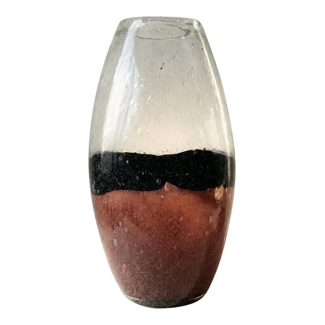 2020s Hand Blown Bubble Art Glass Vase With Colour Banding For Sale