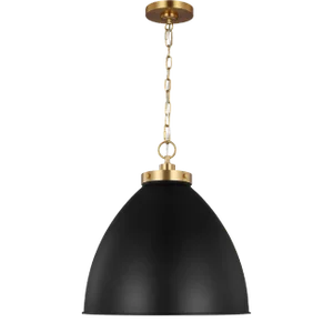 Chapman & Myers by Visual Comfort Studio Wellfleet Large Dome Pendant, Midnight Black & Burnished Brass