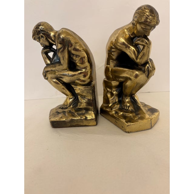 Mid-Century Modern Mid 20th Century Brass "The Thinker" Bookends - A Pair For Sale - Image 3 of 5