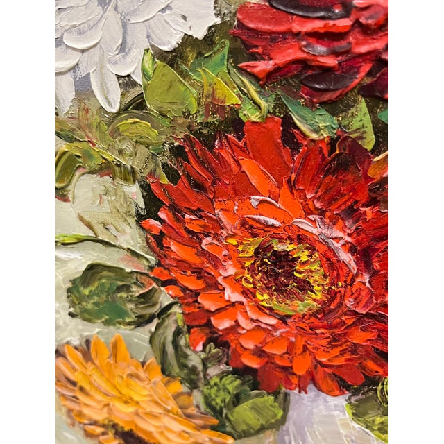 Vintage Mid-Century Modern Floral Still Life Oil Painting in Original Frame For Sale - Image 12 of 16
