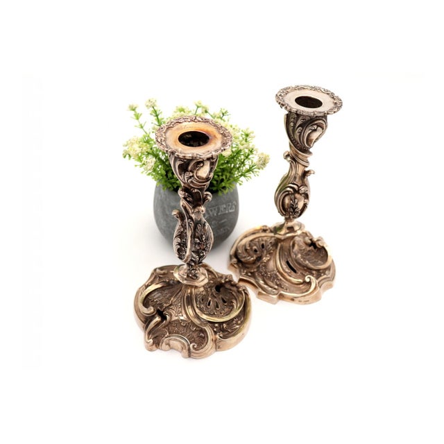 Silver Candlesticks with Revealed Reliefs and Applications, Set of 2 For Sale - Image 5 of 8