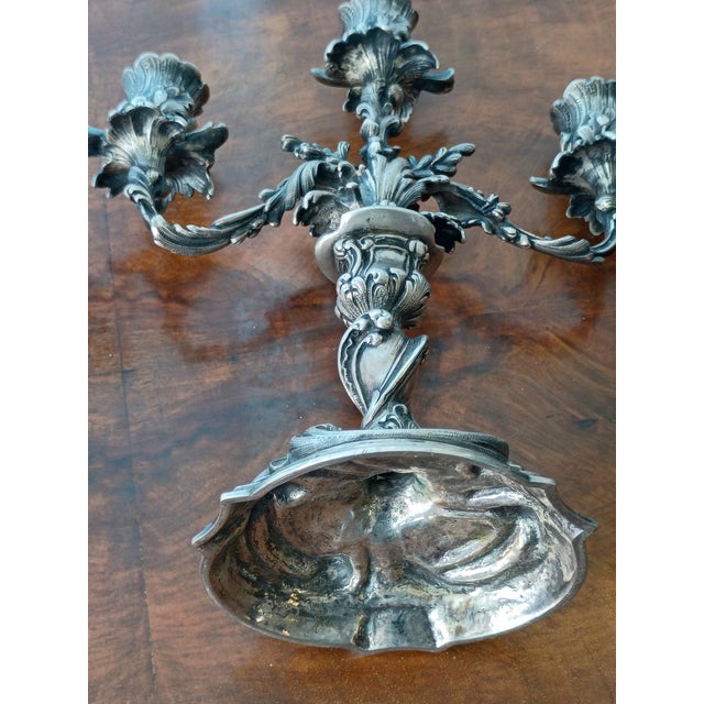 1920s Rococo Elaborated Detailed Rococo Arno Fassi Silver Foliate Pair of Candelabras - Pair For Sale In Philadelphia - Image 6 of 13