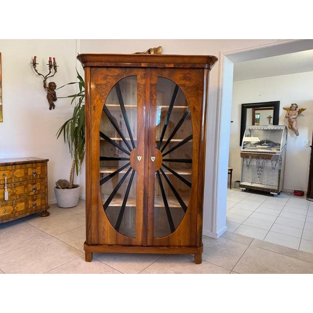 Biedermeier Sun-Shaped Display Cabinet in Walnut For Sale - Image 12 of 12