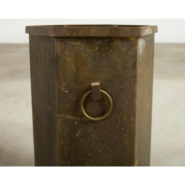 Metal Mid 20th Century Italian Brass Hexagonal Umbrella Stand Waste Basket For Sale - Image 7 of 13