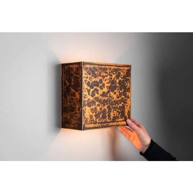 Square Textured Brass Wall Lamps, 1970s, Set of 2 For Sale - Image 6 of 12