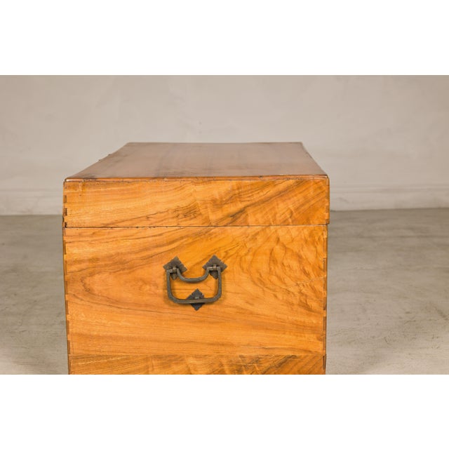 Tangerine Vintage Chinese Pine Blanket Chest or Coffee Table with Brass Hardware For Sale - Image 8 of 18