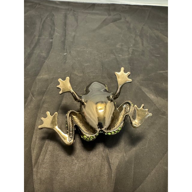 Green Vintage Two's Company Crystal Enamel Pewter 3” Frog Trinket Box Green Red Eyes For Sale - Image 8 of 11