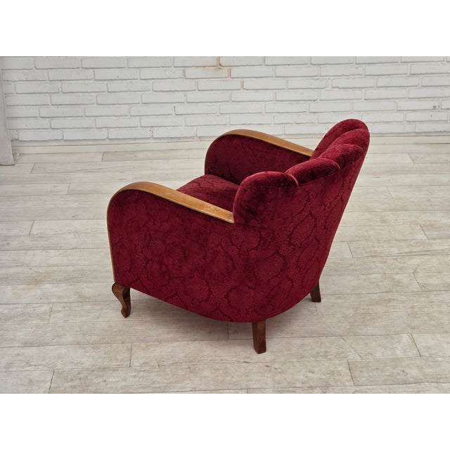 Danish Armchair in Cherry-Red Furniture Velour, 1960s For Sale - Image 15 of 18