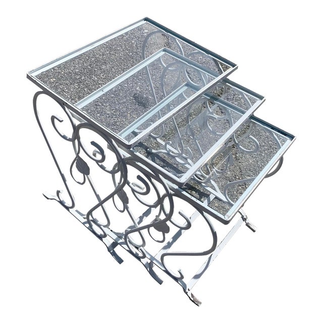 Vintage Wrought Iron Nesting Tables Chairish