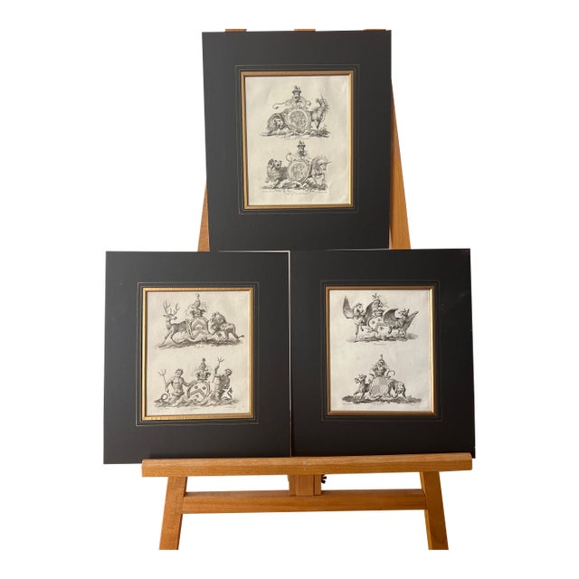 Set of 3 Antique 18th Century English Peerage Heraldic Crests Form by Charles Catton For Sale