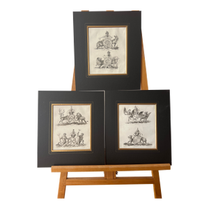 Set of 3 Antique 18th Century English Peerage Heraldic Crests Form by Charles Catton