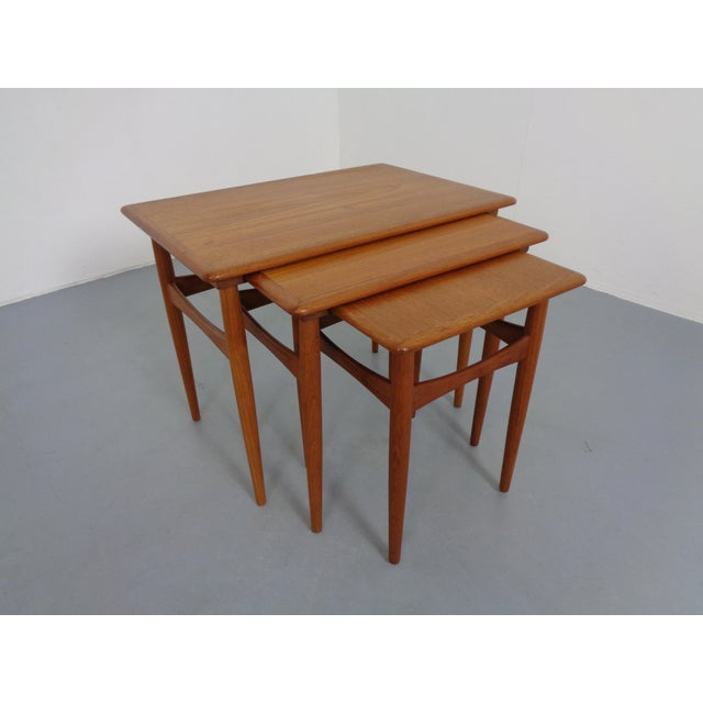 Mid-Century Modern Vintage Teak Nesting Tables by Kai Kristiansen for Skovmand & Andersen, 1960s, Set of 3 For Sale - Image 3 of 18