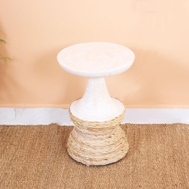 Mina Round Oak Wood Side Table For Sale - Image 6 of 9