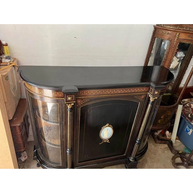 Victorian Antique Victorian Style Partial Ebonized Inlaid Wood Side Cabinet For Sale - Image 3 of 12