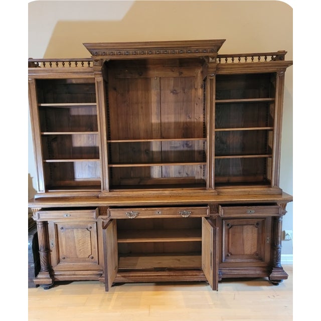 English Large Antique European Breakfront Bookcase Cabinet For Sale - Image 3 of 9