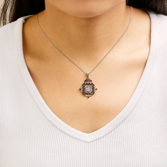 Haus of Brilliance Black Rhodium Plated Sterling Silver 3/4 Cttw Diamond Ornate Medallion Pendant Necklace For Sale - Image 4 of 5