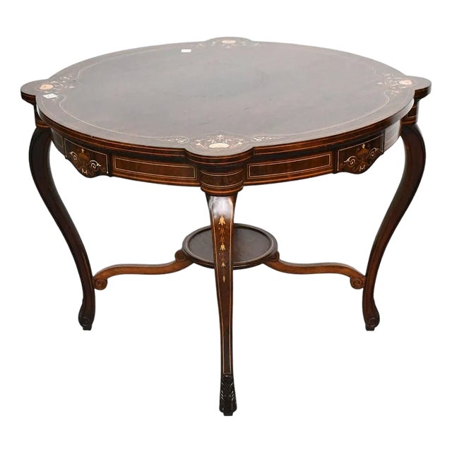 Late 19th Century Superb Quality English Rosewood Center Table String Inlay With Flowers For Sale