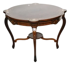 Late 19th Century Superb Quality English Rosewood Center Table String Inlay With Flowers