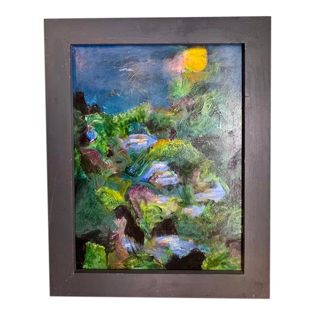 Al Seneres “Night Reflections Ii” Original 2011 Moonlit Landscape Painting, Framed For Sale