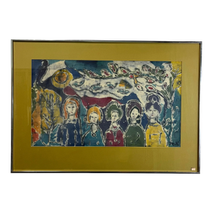 Mid Century Batik Painting Five Sisters Marion Knudsen