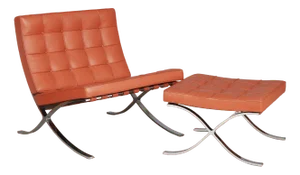 Set of Vintage Barcelona Lounge Chair with Ottomane by Ludwig Mies Van Der Rohe for Knoll International