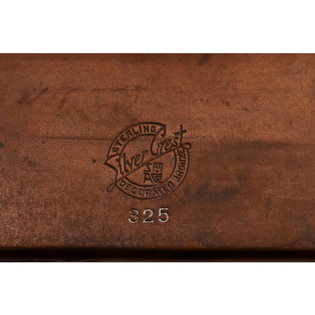 Silver Crest Arts & Crafts Sterling Silver on Bronze Bookends, Pair For Sale - Image 12 of 14