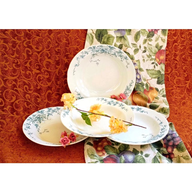 Victorian Antique Blue and White Floral Soup Bowls Set of 4 F Winkle Co "Sprays" Victorian Staffordshire China English Cottage Chinoiserie Home Decor For Sale - Image 3 of 10