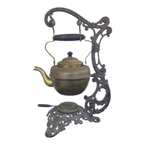 Antique Bradley & Hubbard Brass and Cast Iron Tilting Teapot With Stand — No. 1694