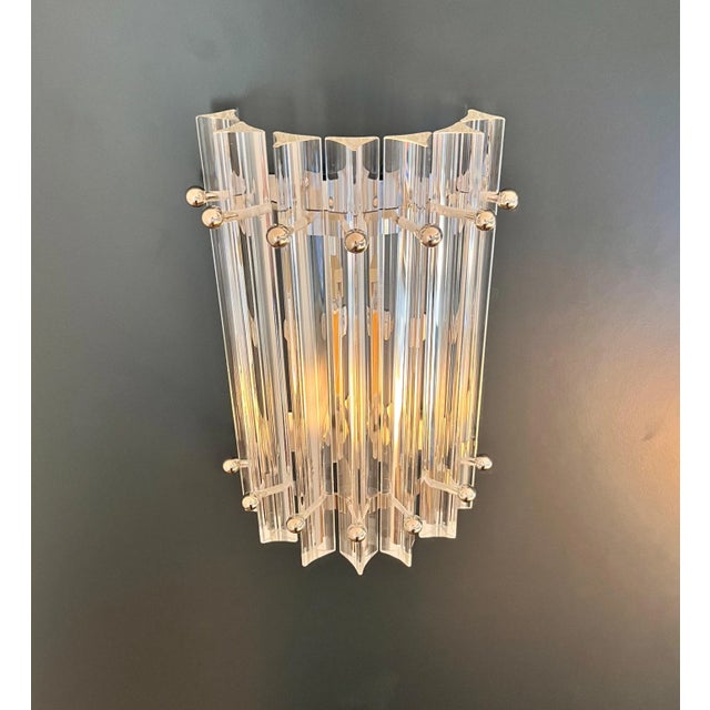 1990s Vintage Murano Wall Sconces in Clear Triedri, 1990s, Set of 2 For Sale - Image 5 of 16