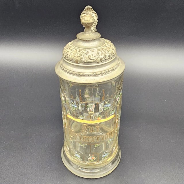 Enameled Commemorative Jug with Tin Lid For Sale - Image 5 of 7