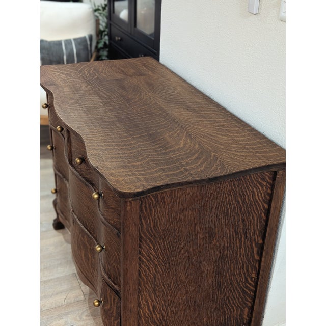 Tiger Oak Dresser W/ Curved Front & Dovetail Drawers For Sale - Image 4 of 5