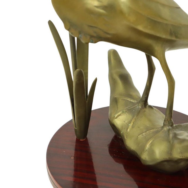 Hollywood Regency Brass Heron Statue on Wooden Base, 1970s For Sale - Image 11 of 16
