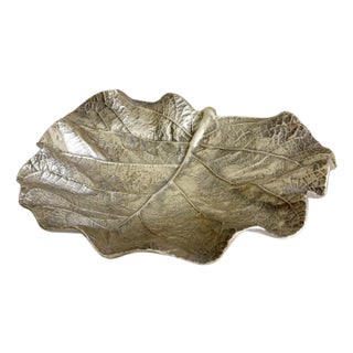 1940s Large Metal Leaf Bowl by Virginia Metalcrafters For Sale