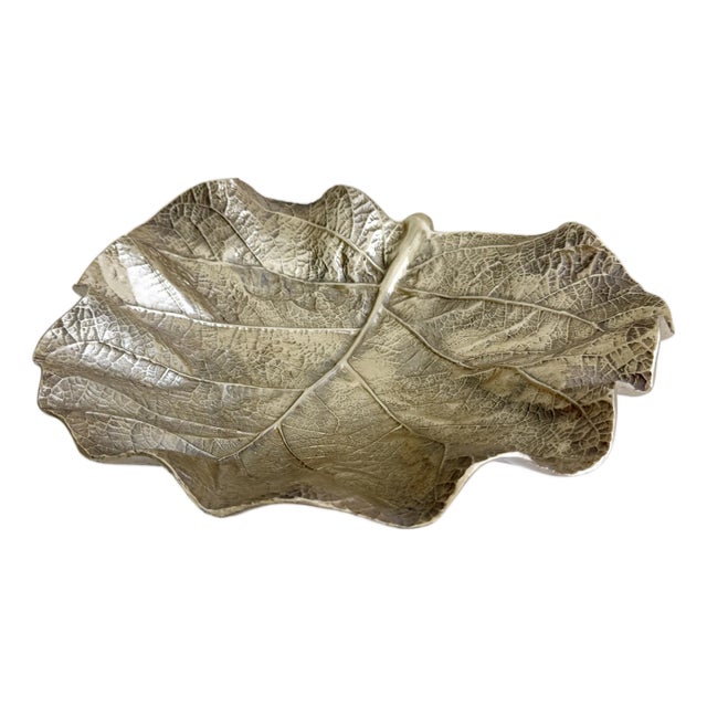 1940s Large Metal Leaf Bowl by Virginia Metalcrafters For Sale